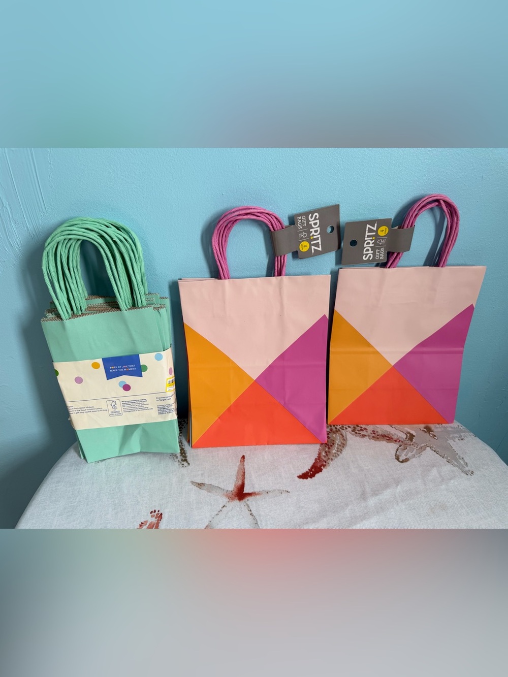 Geometric Colorblock Gift Bag in Pink, Orange & Magenta